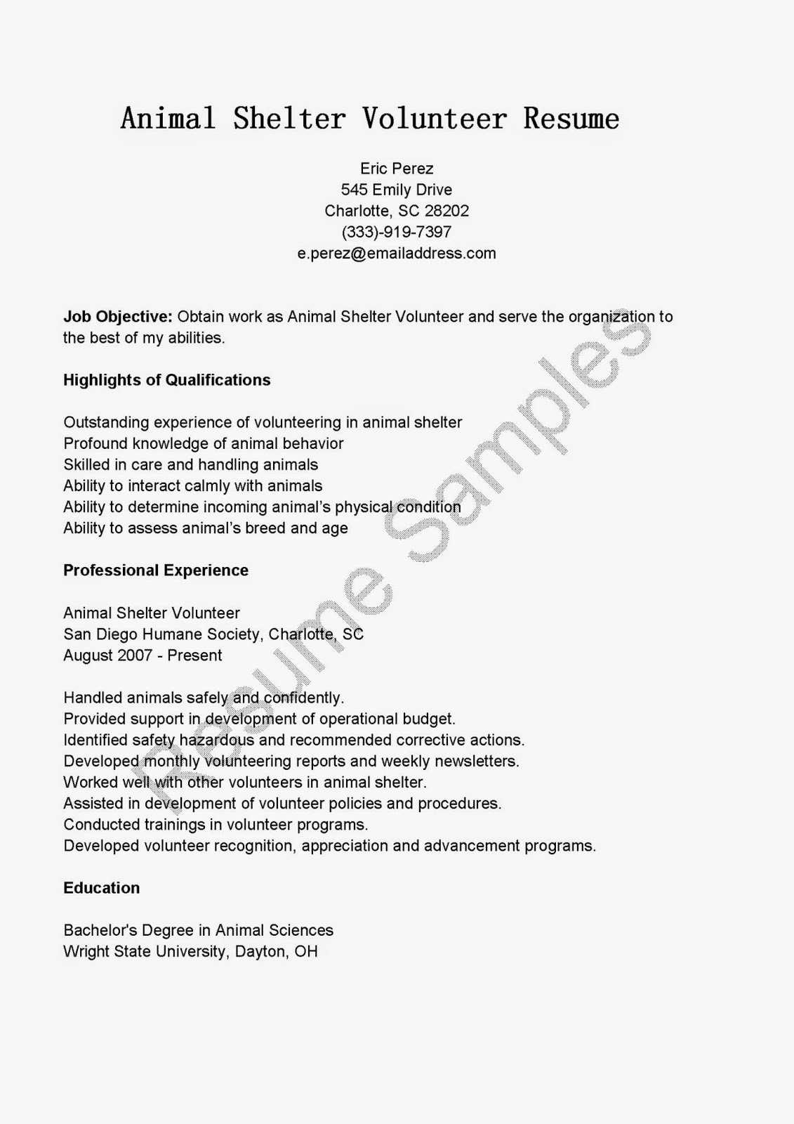 Sample resume for volunteer nurses